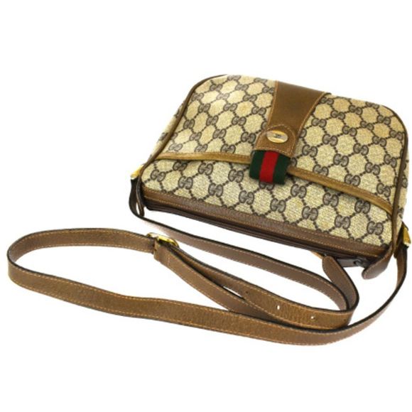 Gucci Sherry Shoulder Bag GG Pattern Interlocking Brown Green Red PVC Leather - Picture 6 of 9